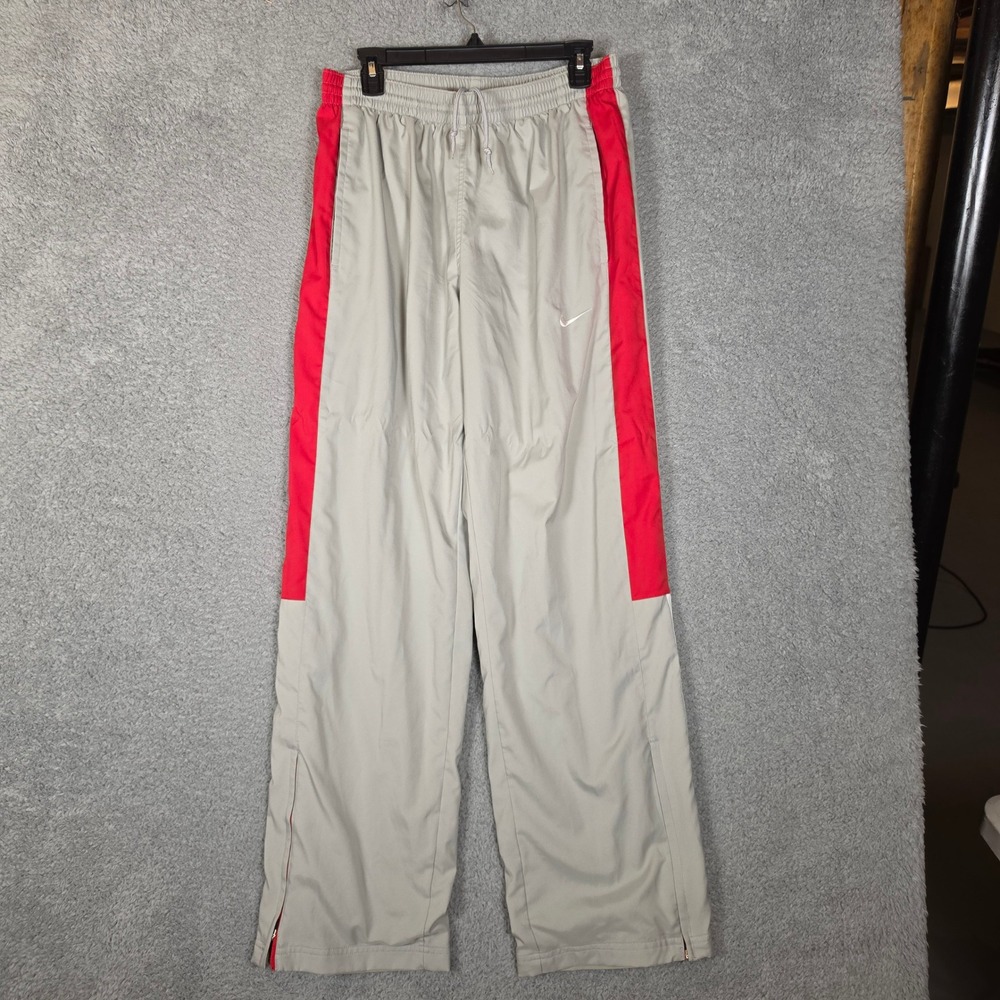 Nike Dri-Fit Track Pants Mens L Gray Outdoor Red Stripe Zip Ankle Warmup